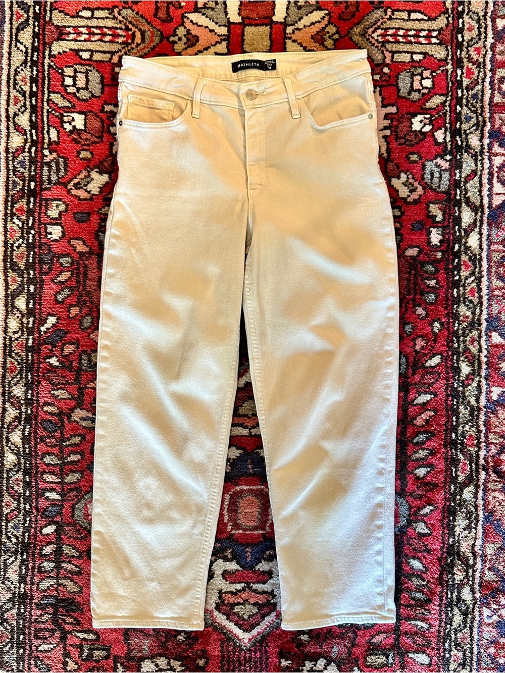 Athleta Women’s Cream Cropped  Pants Jeans - Classic Straight Fit sz 12